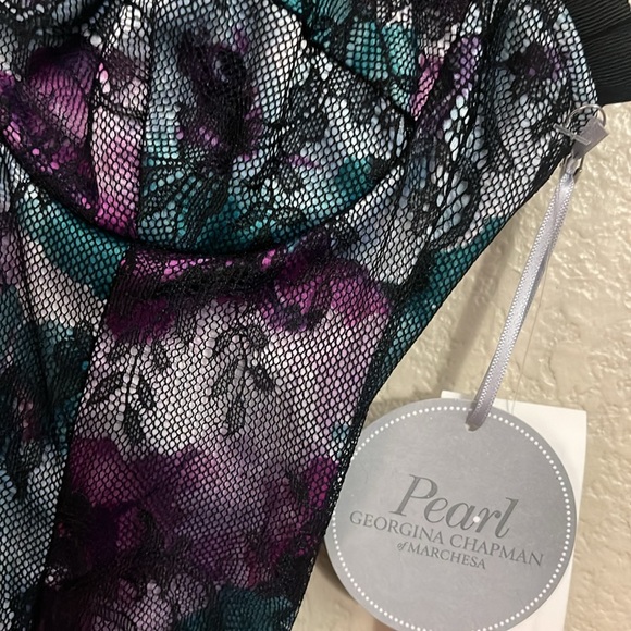 PEARL MARCHESA Dress Floral Black Lace Overlay Corset Mini Slip 0 - Picture 7 of 10